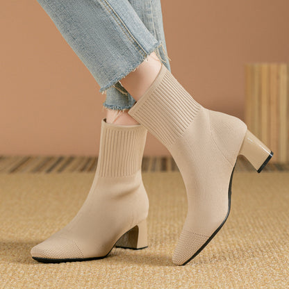 Bottes Chaussettes à Talon Épais