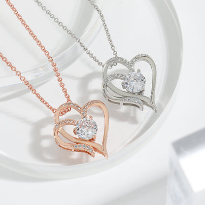 Collier Cœur Double Amour Zircon – Chaîne Clavicule