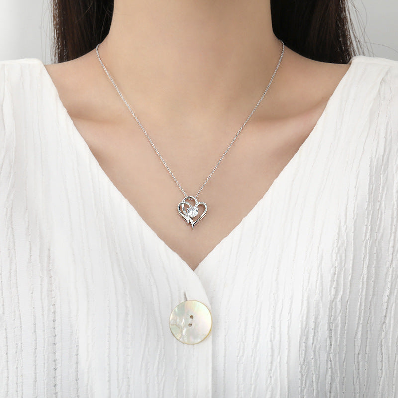 Collier Cœur Double Amour Zircon – Chaîne Clavicule