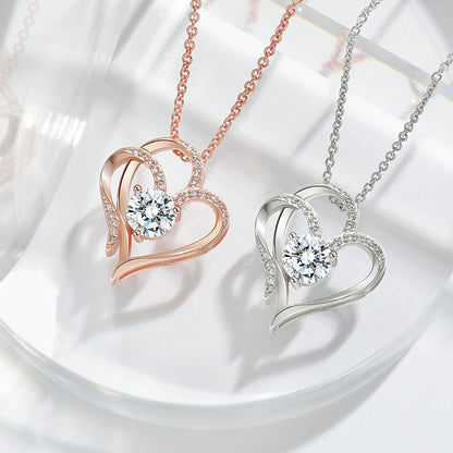 Collier Cœur Double Amour Zircon – Chaîne Clavicule