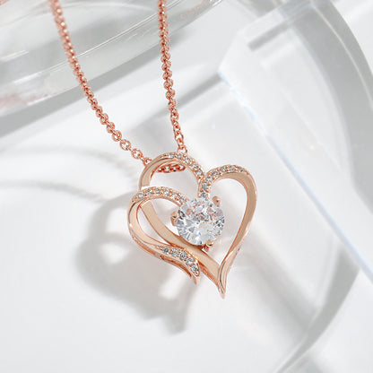 Collier Cœur Double Amour Zircon – Chaîne Clavicule