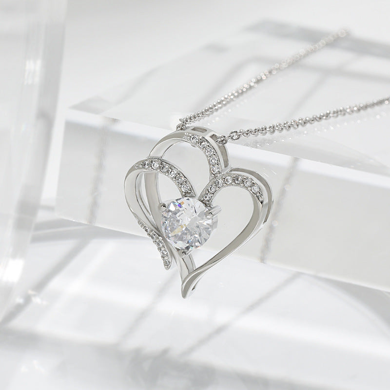 Collier Cœur Double Amour Zircon – Chaîne Clavicule