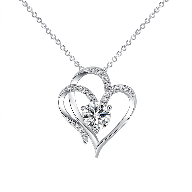 Collier Cœur Double Amour Zircon – Chaîne Clavicule