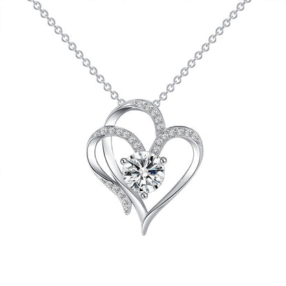 Collier Cœur Double Amour Zircon – Chaîne Clavicule