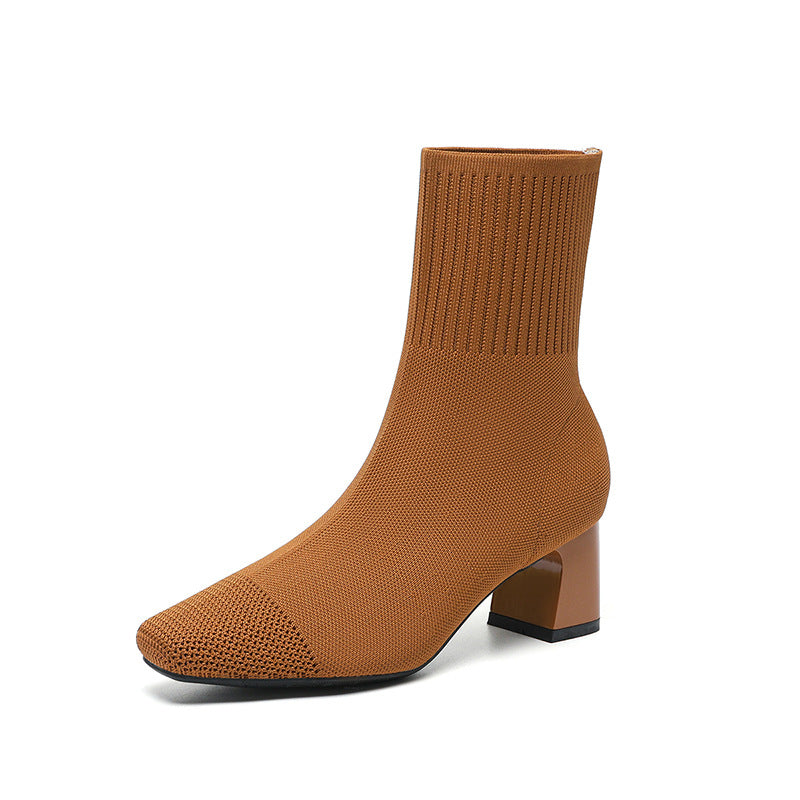 Bottes Chaussettes à Talon Épais